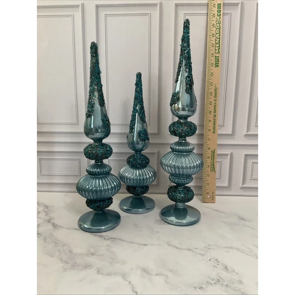 Set of 3 Glass Finials Christmas Decor- Blue.beautiful !